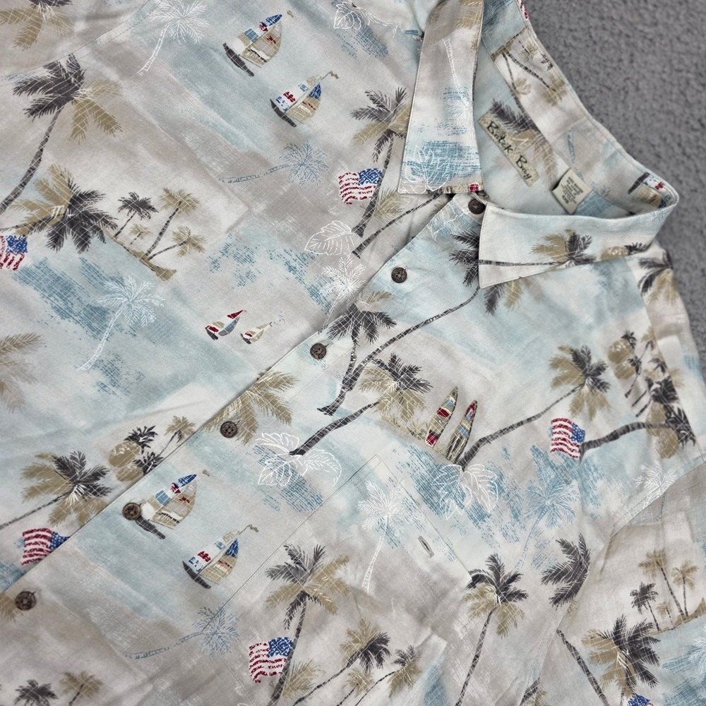 Batik Bay Button Front Shirt Mens 4XB Blue Tropical Palm Tree American Flag